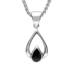 Silver Whitby Jet Tear Drop Necklace P214