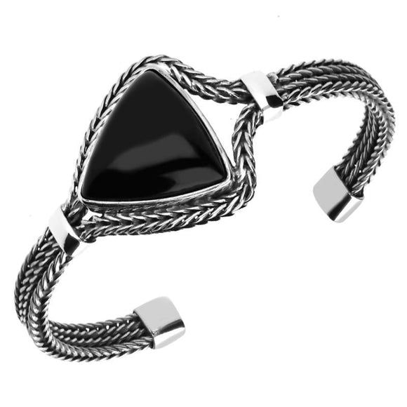 Silver Whitby Jet Triangular Foxtail Bangle B1012