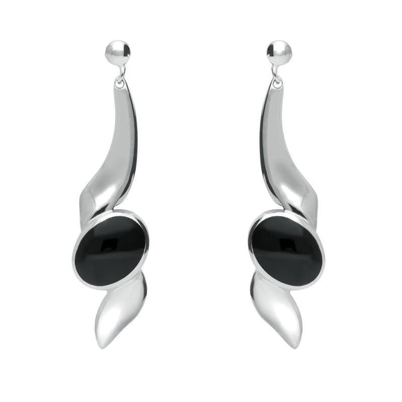 Sterling Silver Whitby Jet Twist Drop Earrings E029