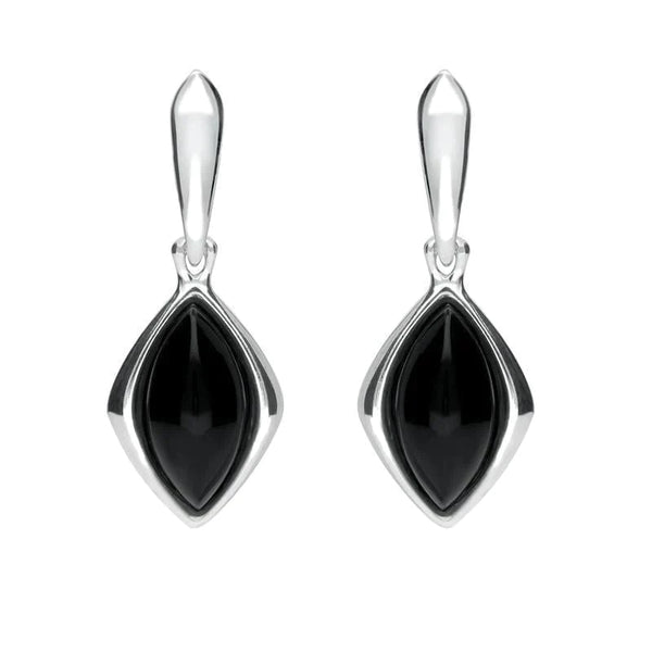Sterling Silver Whitby Jet Wide Marquise Open Back Drop Earrings E1561