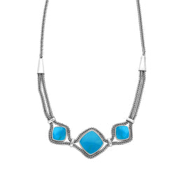 00137279 C W Sellors Sterling Silver Turquoise Foxtail Three Stone Cushion Necklace, N963.