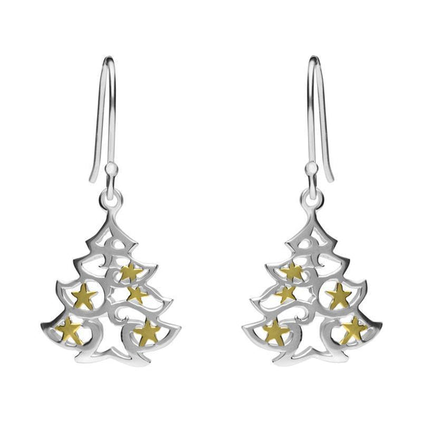 Sterling Silver Yellow Gold Christmas Tree Hook Earrings E2369