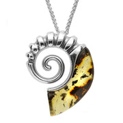 Sterling Silver Amber Large Ammonite Shell Necklace, P2314.