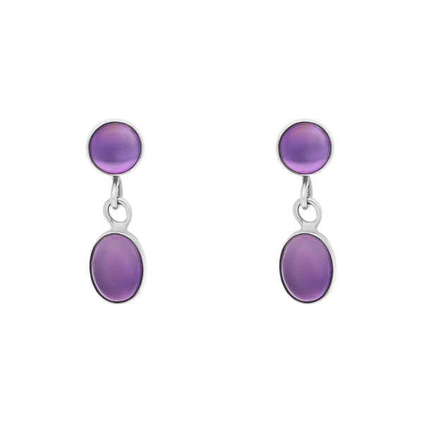 Sterling Silver Amethyst Oval Drop Earrings D E1160 