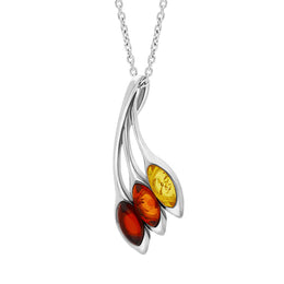 Sterling Silver Baltic Amber Three Leaf Necklace