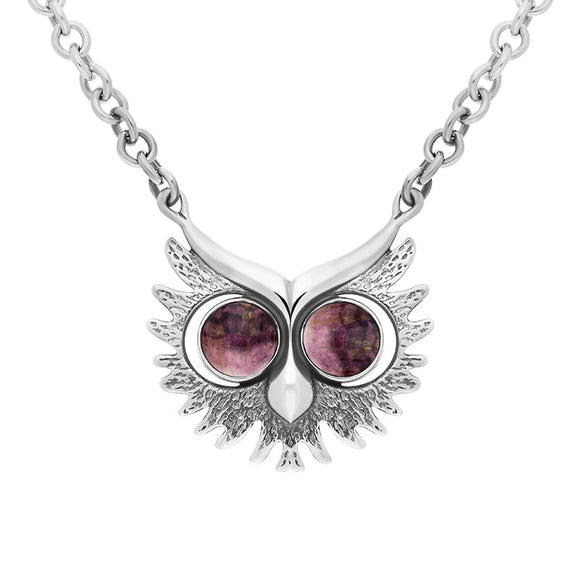 Sterling Silver Blue John Owls Face Necklace. N945.
