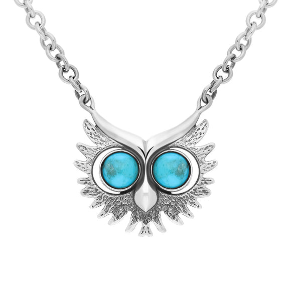 Sterling Silver Turquoise Owls Face Necklace. N945.
