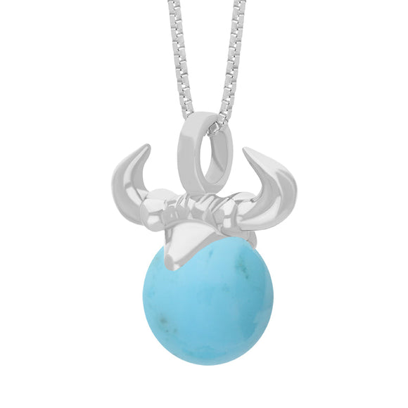 Sterling Silver Turquoise Zodiac Taurus 10mm Bead Pendant, P3621.
