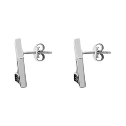 Sterling Silver Whitby Jet Dark Mother of Pearl Marcasite Stud Earrings D