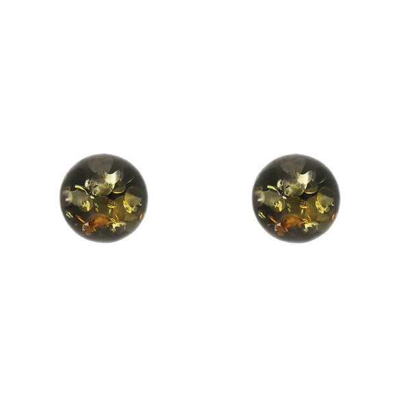 Sterling Silver Amber 6mm Domed Stud Earrings D E2528.