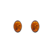 Sterling Silver Amber Oval Stud Earrings D E1736 