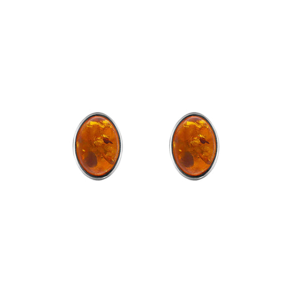 Sterling Silver Amber Oval Stud Earrings D E1736 