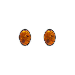 Sterling Silver Amber Oval Stud Earrings D E1736 