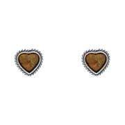 Sterling Silver Amber Rope Edge Heart Stud Earrings D E1741.