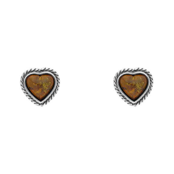 Sterling Silver Amber Rope Edge Heart Stud Earrings D E1741.