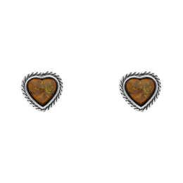 Sterling Silver Amber Rope Edge Heart Stud Earrings D E1741.