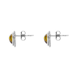 Sterling Silver Amber Rope Edge Heart Stud Earrings D
