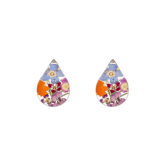 Sterling Silver Mixed Flower Teardrop Stud Earrings E2007