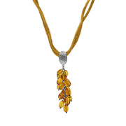 Sterling Silver Amber Droplet Gold Silk Necklace D