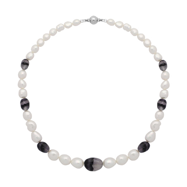 Sterling Silver Blue John Pearl Magnetic Ball Clasp Necklace D