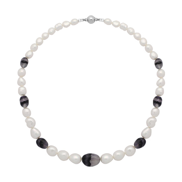 Sterling Silver Blue John Pearl Magnetic Ball Clasp Necklace D