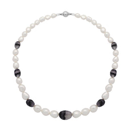 Sterling Silver Blue John Pearl Magnetic Ball Clasp Necklace D