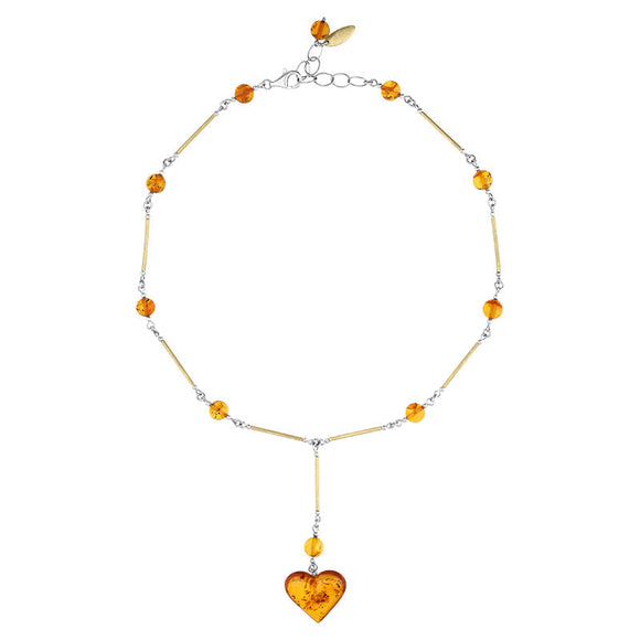 Sterling Silver Gold Plated Amber Bar Beaded Heart Necklace D