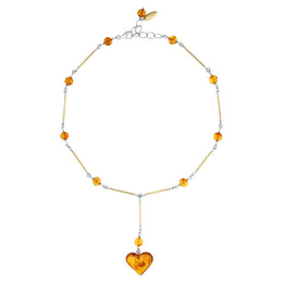 Sterling Silver Gold Plated Amber Bar Beaded Heart Necklace D