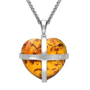 Sterling Silver Amber Medium Cross Heart Necklace, P1543.