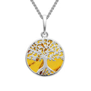Sterling Silver Amber Small Round Tree Of Life Necklace, P3339