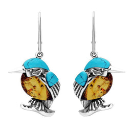 Sterling Silver Amber Turquoise Kingfisher Two Piece Set P3148 E2524