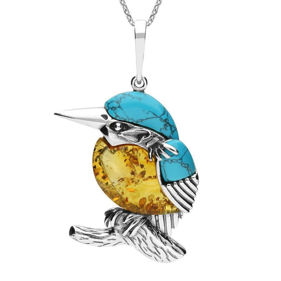 Sterling Silver Amber Turquoise Kingfisher Two Piece Set P3148 E2524