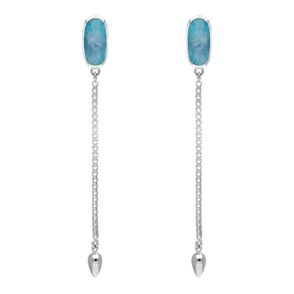 Sterling Silver Aquamarine Lineaire Long Drop Stud Earrings. E2240.