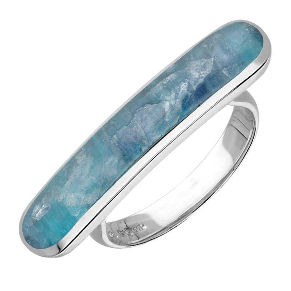 Sterling Silver Aquamarine Lineaire Long Oval Ring, R1005.
