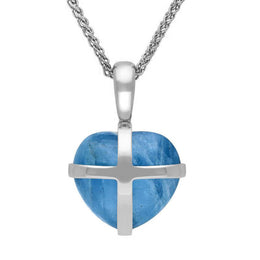 Sterling Silver Aquamarine Small Cross Heart Necklace, P1544.