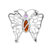 Sterling Silver Baltic Amber Amethyst Butterfly Brooch. M281._2