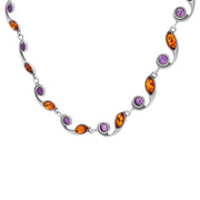 Sterling Silver Baltic Amber Amethyst Marquise and Round Link Necklace. N588_AME_2