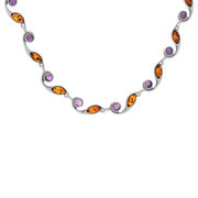 Sterling Silver Baltic Amber Amethyst Marquise and Round Link Necklace. N588_AME_3