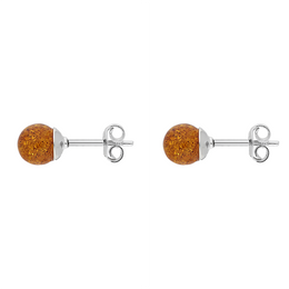 Sterling Silver Baltic Amber Orange 7mm Ball Stud Earrings. E1752.