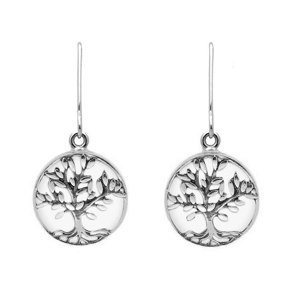 Sterling Silver Bauxite Round Large Tree of Life Leaves Drop Earrings, E2427