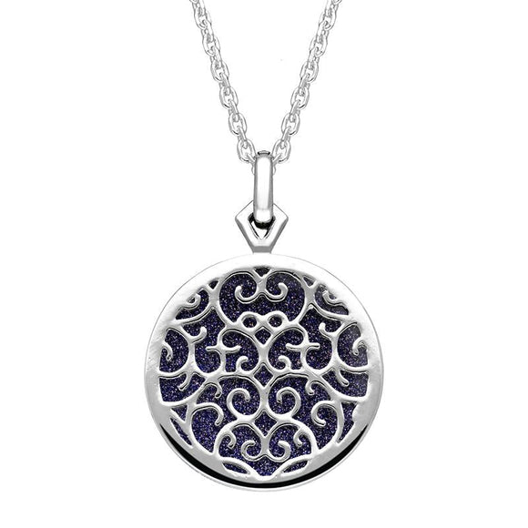 Sterling Silver Blue Goldstone Flore Filigree Necklace P2339C