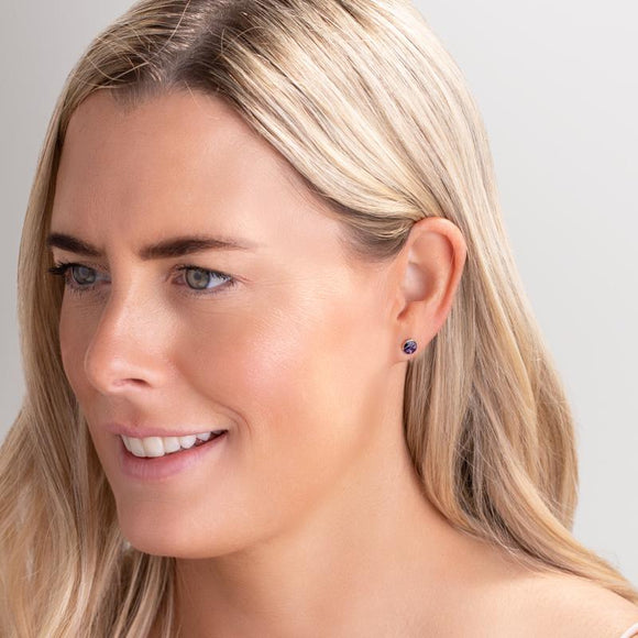 Sterling Silver Blue John 6mm Classic Medium Round Stud Earrings, E003