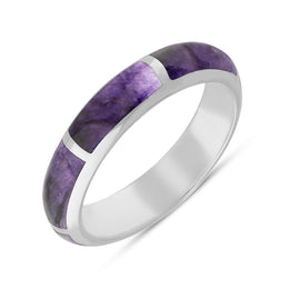 Sterling Silver Blue John Gap 6mm Wedding Band Ring, R588.