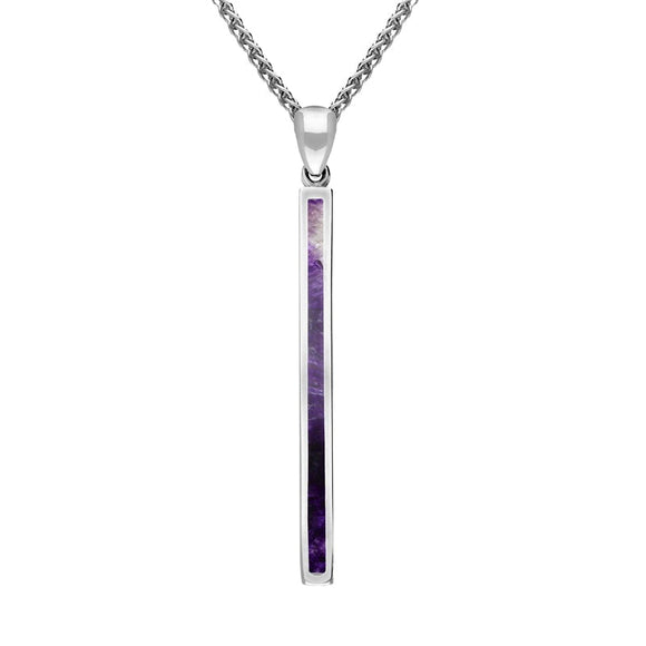 Sterling Silver Blue John Long Slim Oblong Necklace. P1472