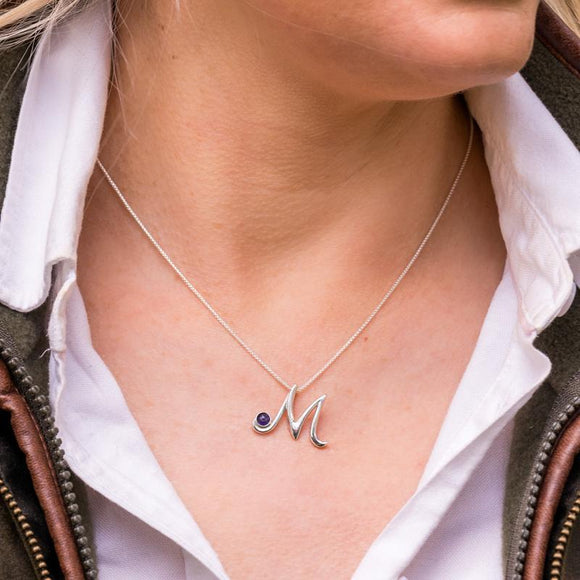 Sterling Silver Blue John Love Letters Initial M Necklace, P3460C.