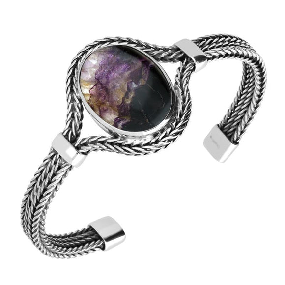 Sterling Silver Blue John Oval Foxtail Bangle B1013