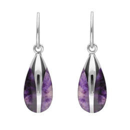 Sterling Silver Blue John Pear Drop Hook Earrings, E2016.