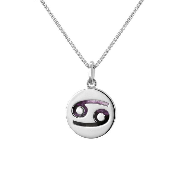 Sterling Silver Blue John Zodiac Cancer Round Necklace, P3603.