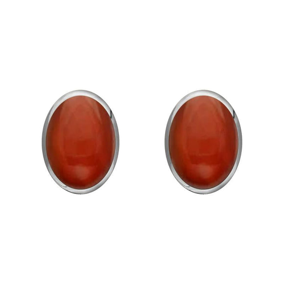 Sterling Silver Carnelian 7 x 5mm Classic Small Oval Stud Earrings, E005
