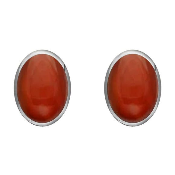 Sterling Silver Carnelian 8 x 10mm Classic Large Oval Stud Earrings, E007